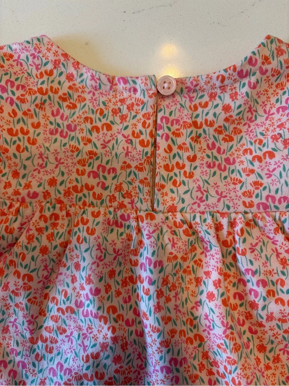 Carter's Pink Floral Pom-Trim Flutter Sleeve Top